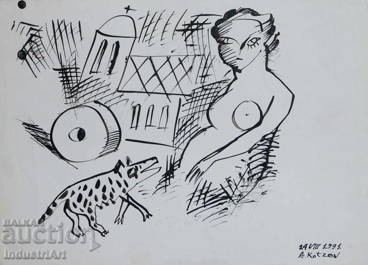 Contemporary Art Ink Abstract Composition 1991