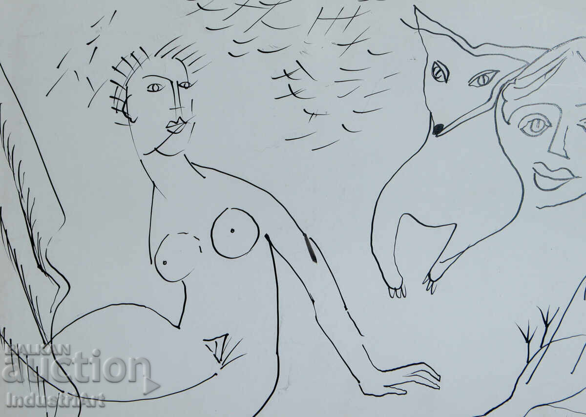 Delivery of Abstract art ink figurative composition 1991 Delivery of Abstract art ink figurative composition 1991