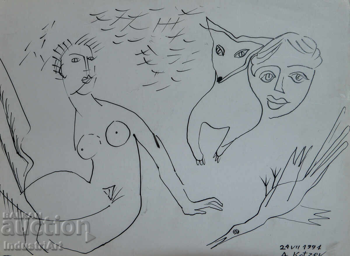 Abstract art ink figurative composition 1991 Abstract art ink figurative composition 1991