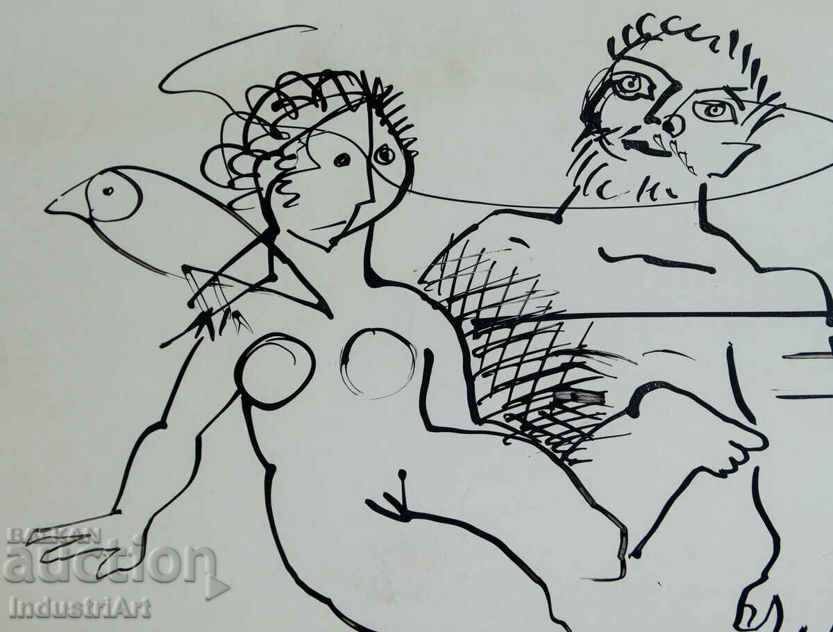 Delivery of Abstract art ink figurative composition 1991