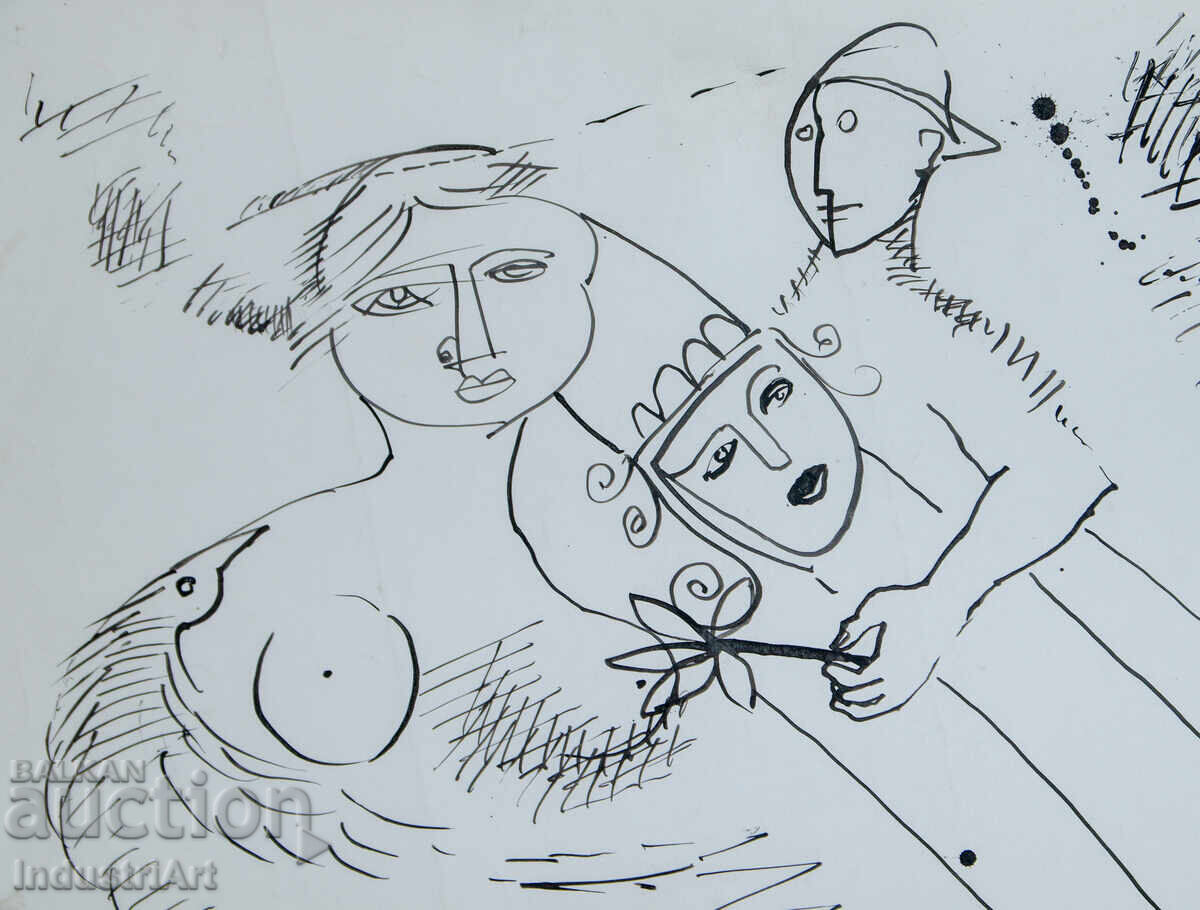 Delivery of Abstract art ink figurative composition 1991