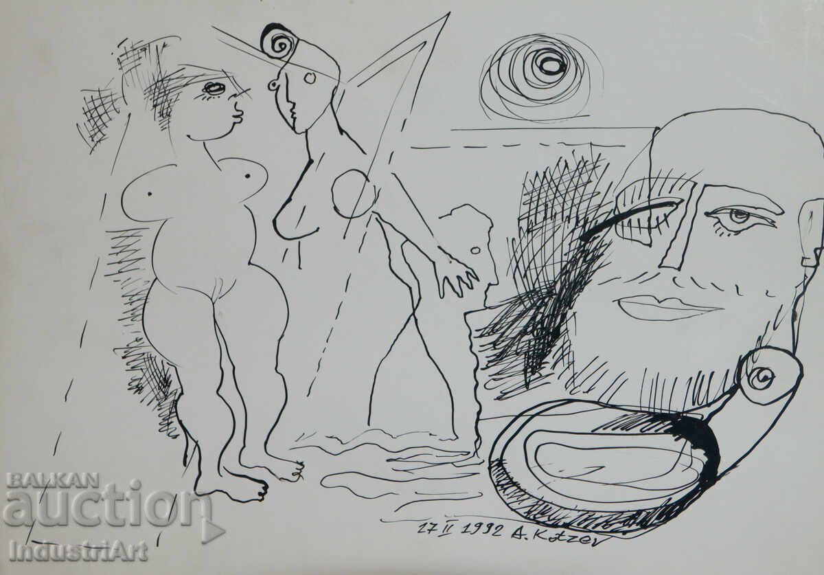 Αφηρημένη τέχνη μελάνι φιγούρα σύνθεση 1992 με τιμή 100.00 BGN | € 51.13