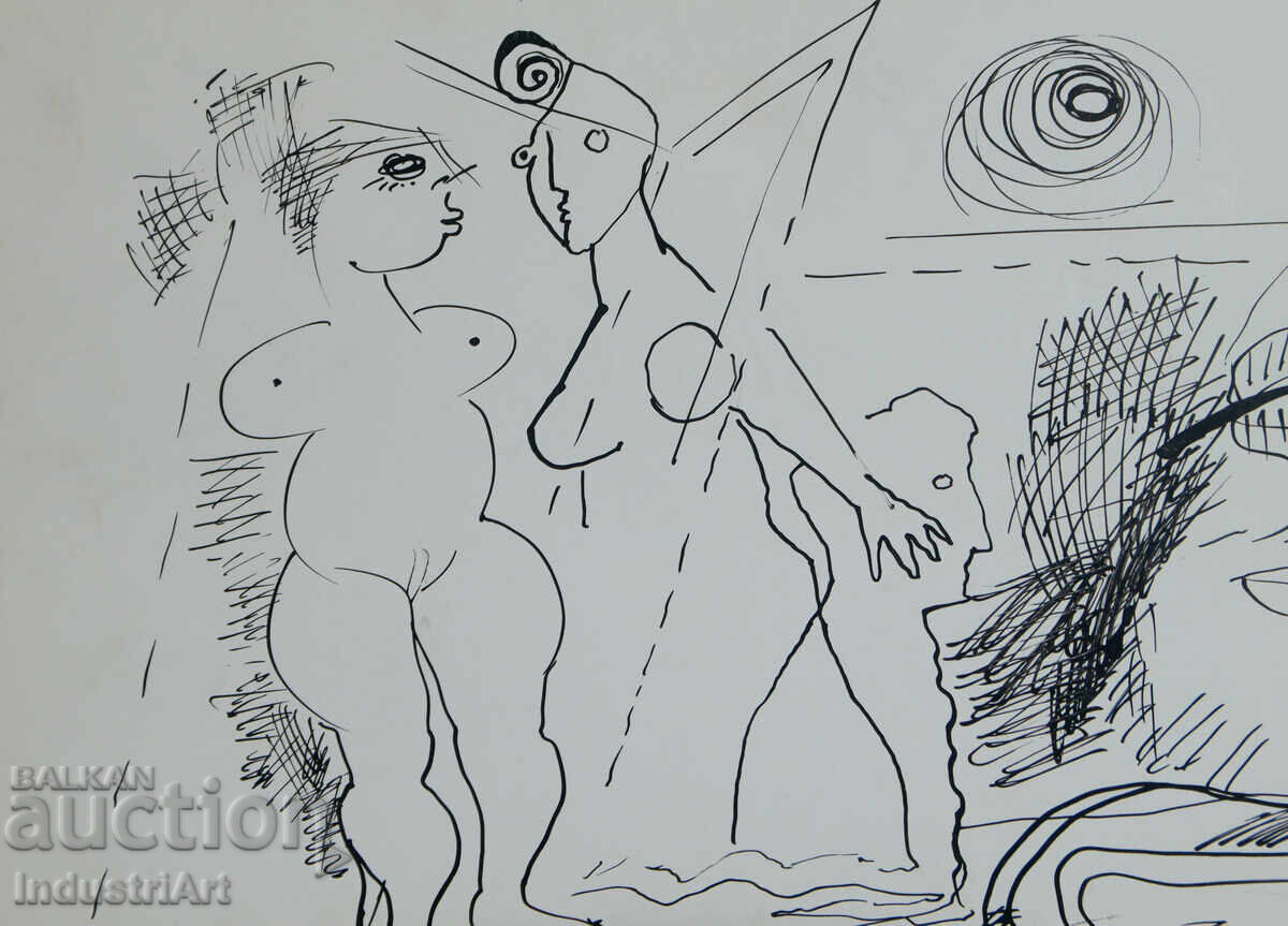 Παράδοση Αφηρημένη τέχνη μελάνι φιγούρα σύνθεση 1992