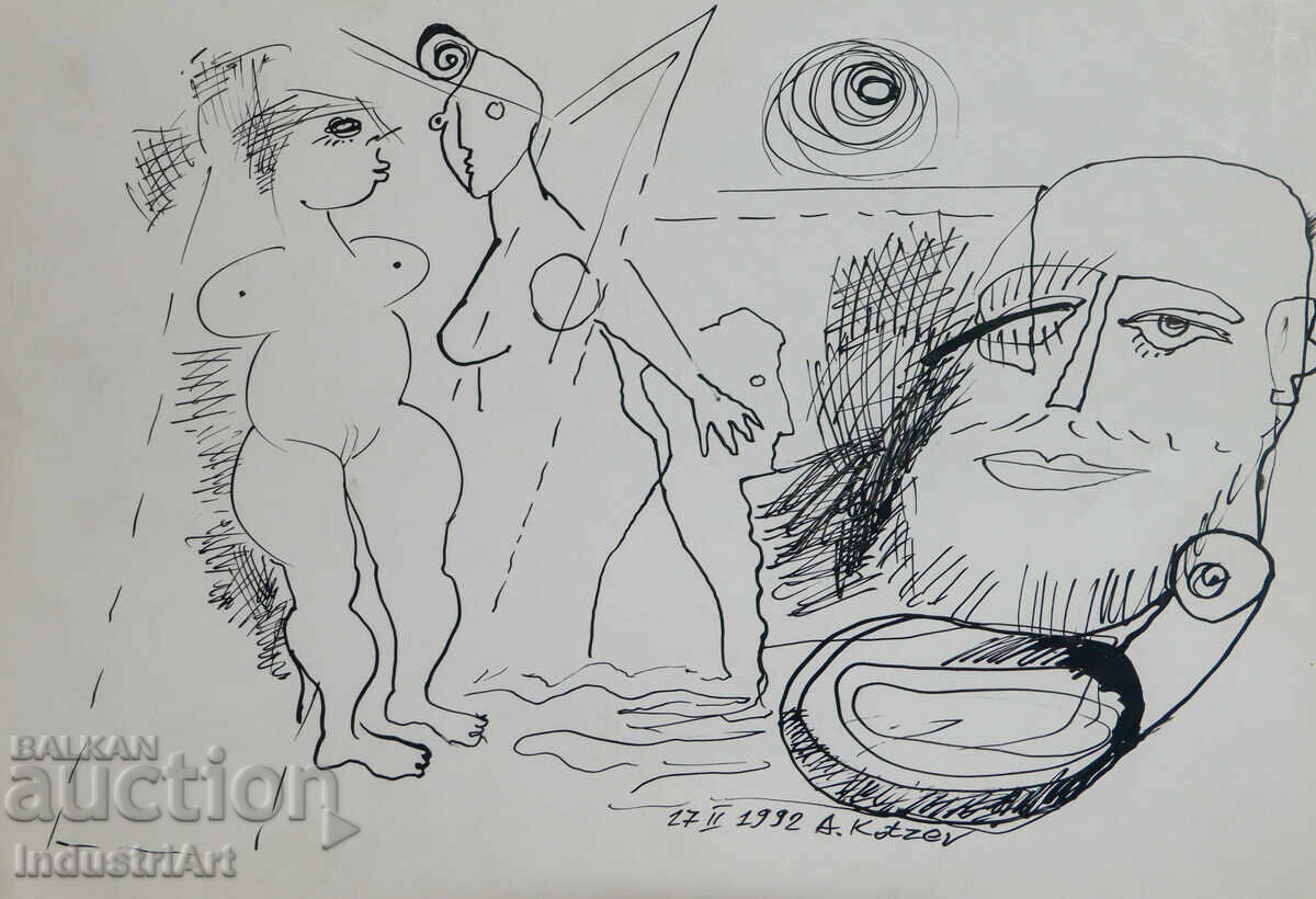 Αφηρημένη τέχνη μελάνι φιγούρα σύνθεση 1992