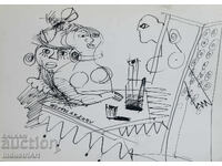 Artă abstractă compoziție figurativă cu tuș 1992