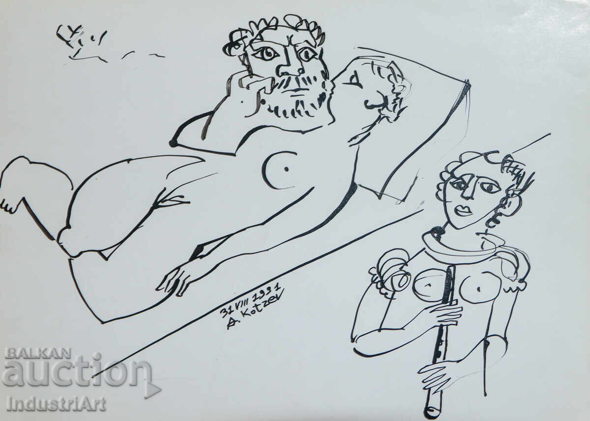 Abstract art ink figurative composition 1991