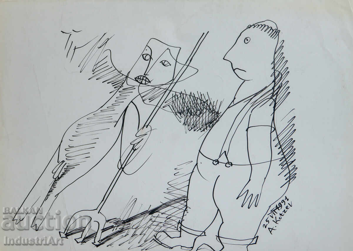 Abstract art ink figurative composition 1991 Abstract art ink figurative composition 1991