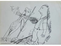 Artă abstractă compoziție figurativă cu tuș 1991