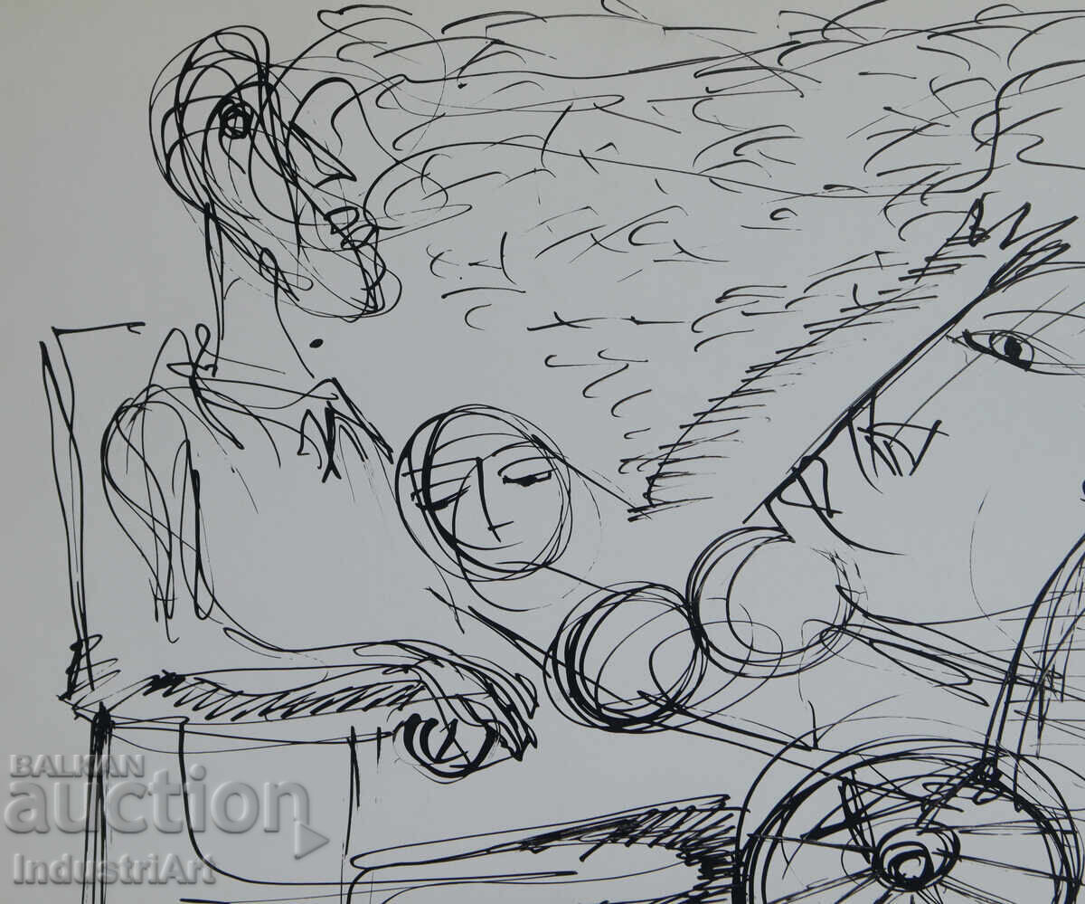 Delivery of Abstract art ink figurative composition 1992