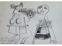 1992g. Artă abstractă compoziție figurativă cu tuș