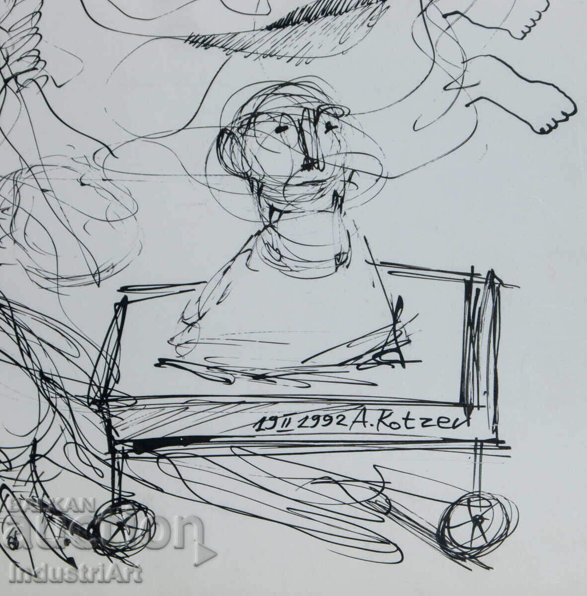 1992г. Абстрактно изкуство туш фигурална композиция - 5