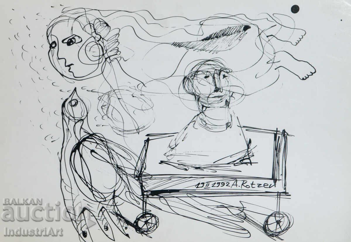 1992г. Абстрактно изкуство туш фигурална композиция