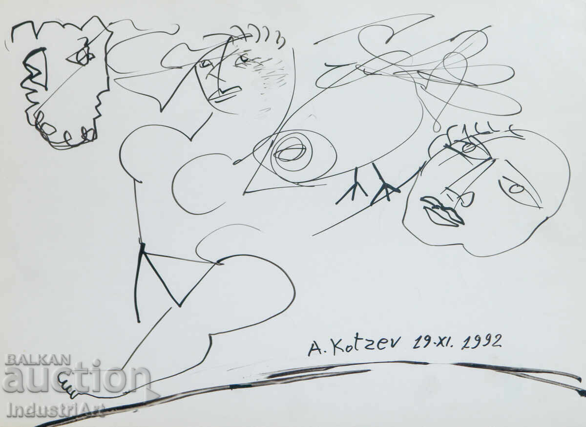 Auction  1992 Abstract Art Ink Figurative Composition