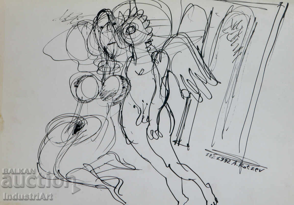 Δημοπρασία 1992 g. Αφηρημένη τέχνη, σύνθεση με μελάνι και μορφές