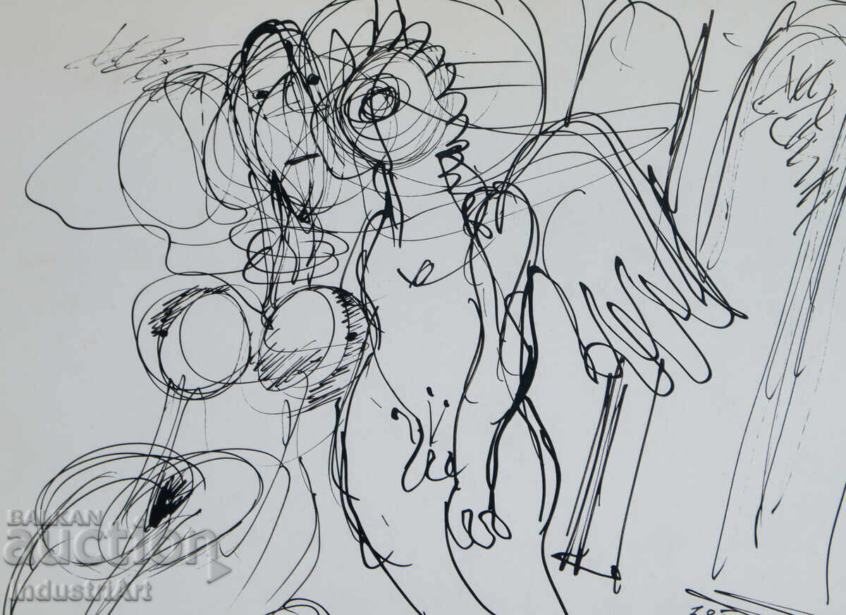 Παράδοση 1992 g. Αφηρημένη τέχνη, σύνθεση με μελάνι και μορφές