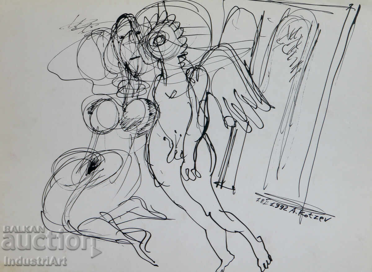 1992 g. Αφηρημένη τέχνη, σύνθεση με μελάνι και μορφές