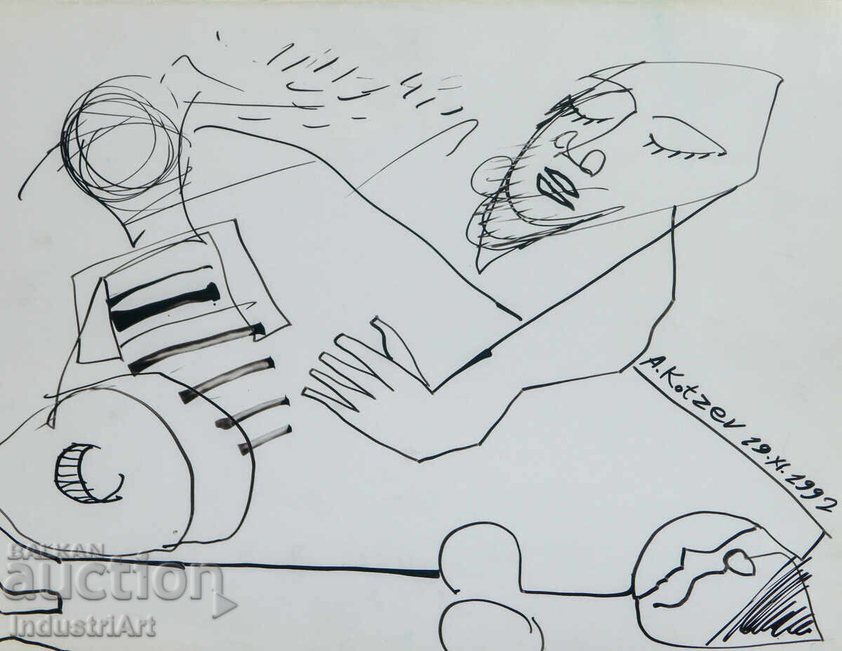 1992 g. Αφηρημένη τέχνη, σύνθεση με μελάνι και μορφές με τιμή 100.00 BGN | € 51.13