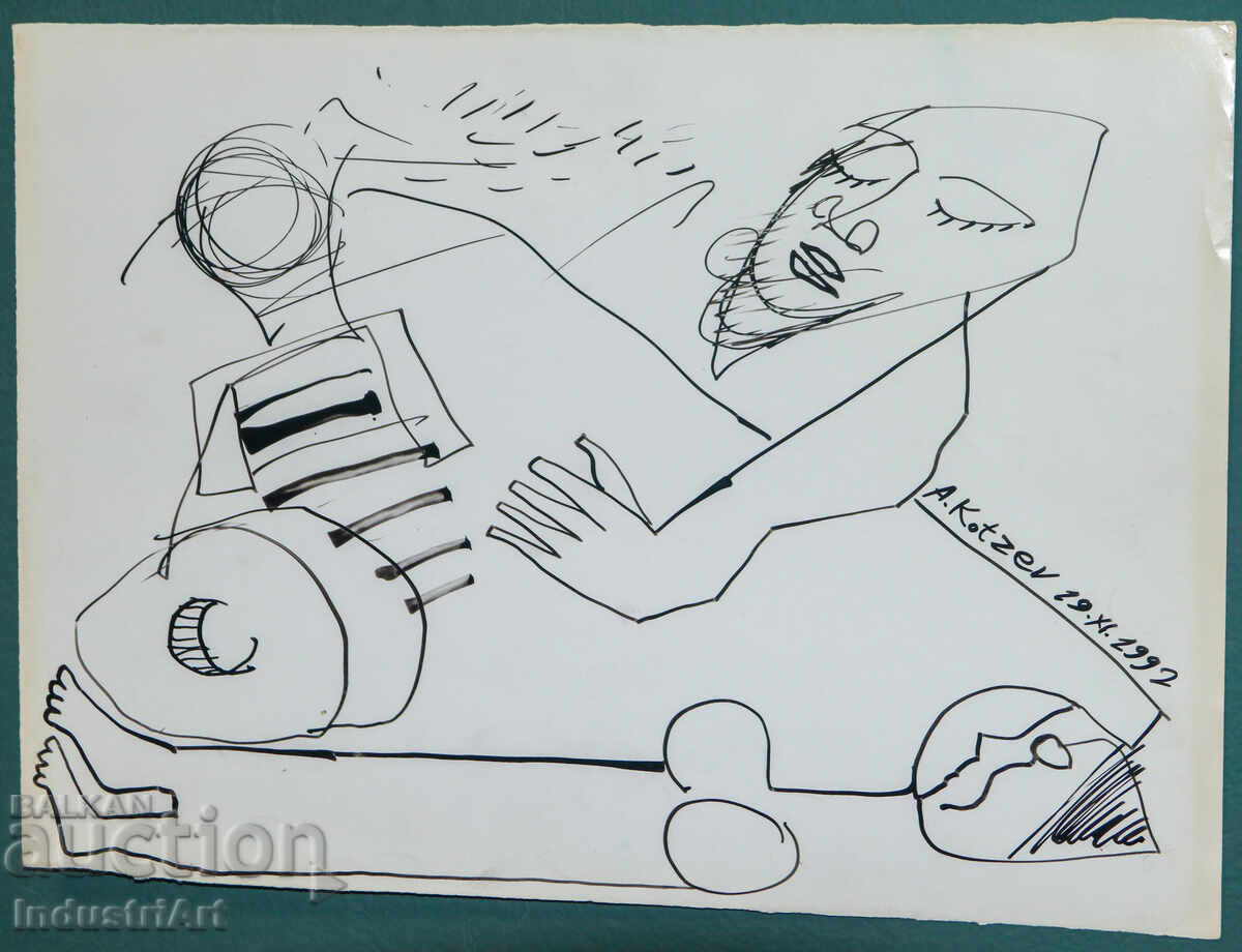 Δημοπρασία 1992 g. Αφηρημένη τέχνη, σύνθεση με μελάνι και μορφές