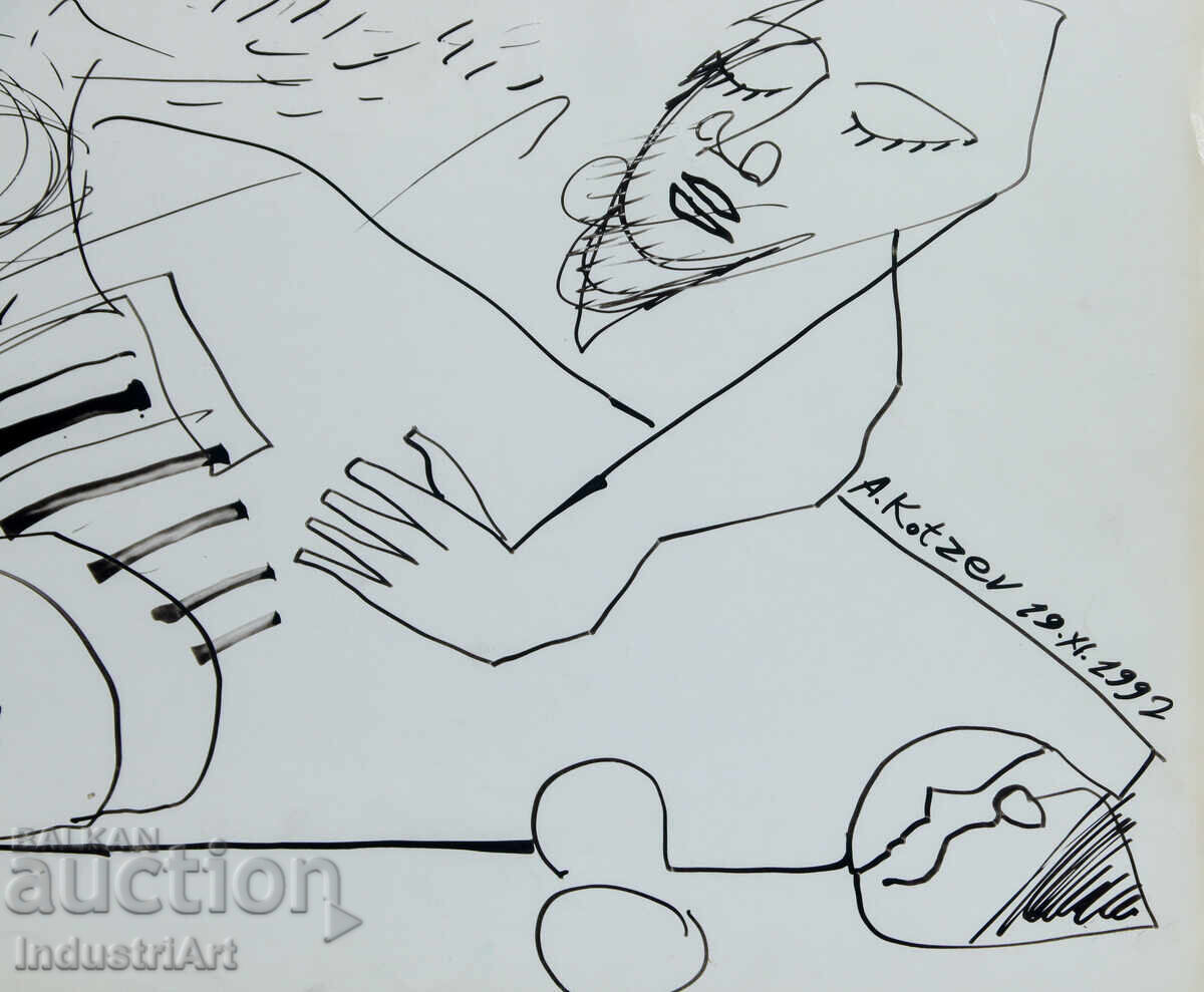 1992 g. Αφηρημένη τέχνη, σύνθεση με μελάνι και μορφές - 6