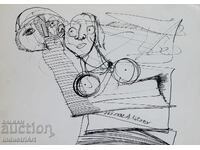 1992g. Artă abstractă compoziție figurativă cu tuș