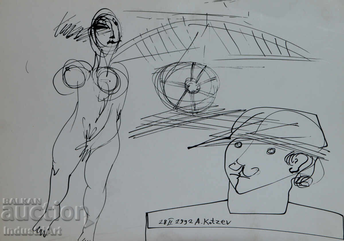 Рисунка туш абстрактна фигурална композиция 1992г. с цена 100.00 лв. | € 51.13 Рисунка туш абстрактна фигурална композиция 1992г. с цена 100.00 лв. | € 51.13