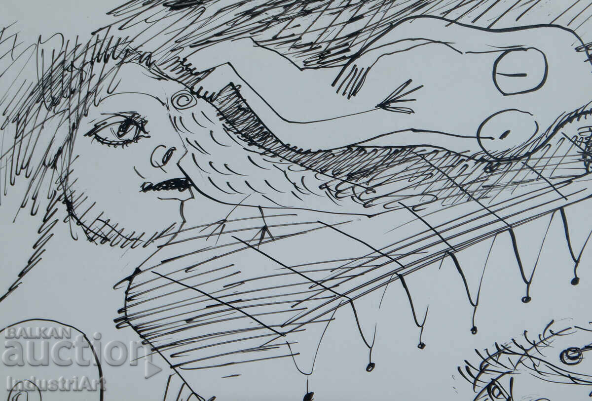 Ink drawing abstract figurative composition 1991 with price 100.00 BGN | € 51.13 Ink drawing abstract figurative composition 1991 with price 100.00 BGN | € 51.13