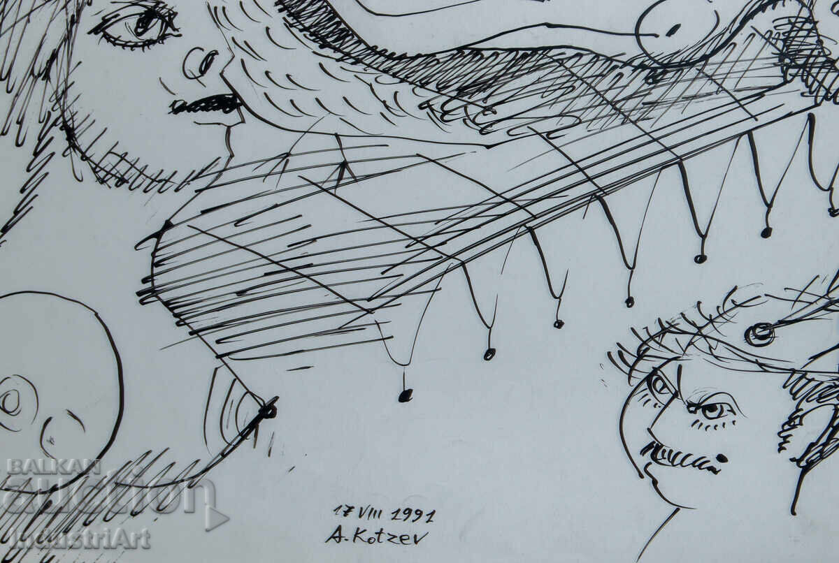 Delivery of Ink drawing abstract figurative composition 1991 Delivery of Ink drawing abstract figurative composition 1991