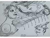 Desen tuș compoziție figurativă abstractă 1991