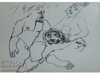 Desen tuș compoziție figurativă abstractă 1992