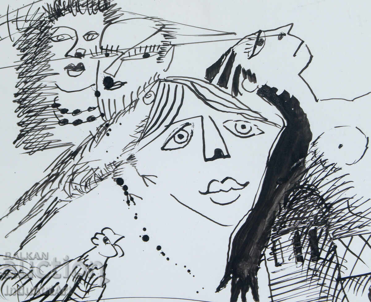 Доставка на Рисунка туш абстрактна фигурална композиция 1991г.