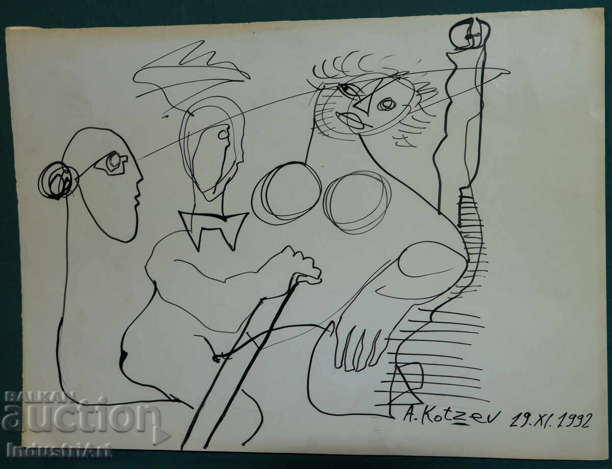 Desen tuș compoziție figurativă abstractă 1992 cu preț 100.00 BGN | € 51.13