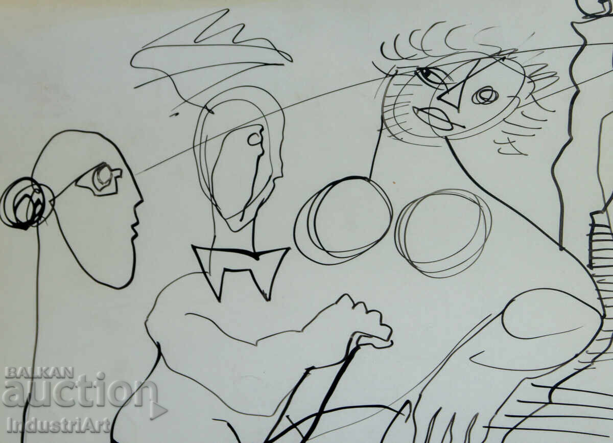 Livrarea Desen tuș compoziție figurativă abstractă 1992