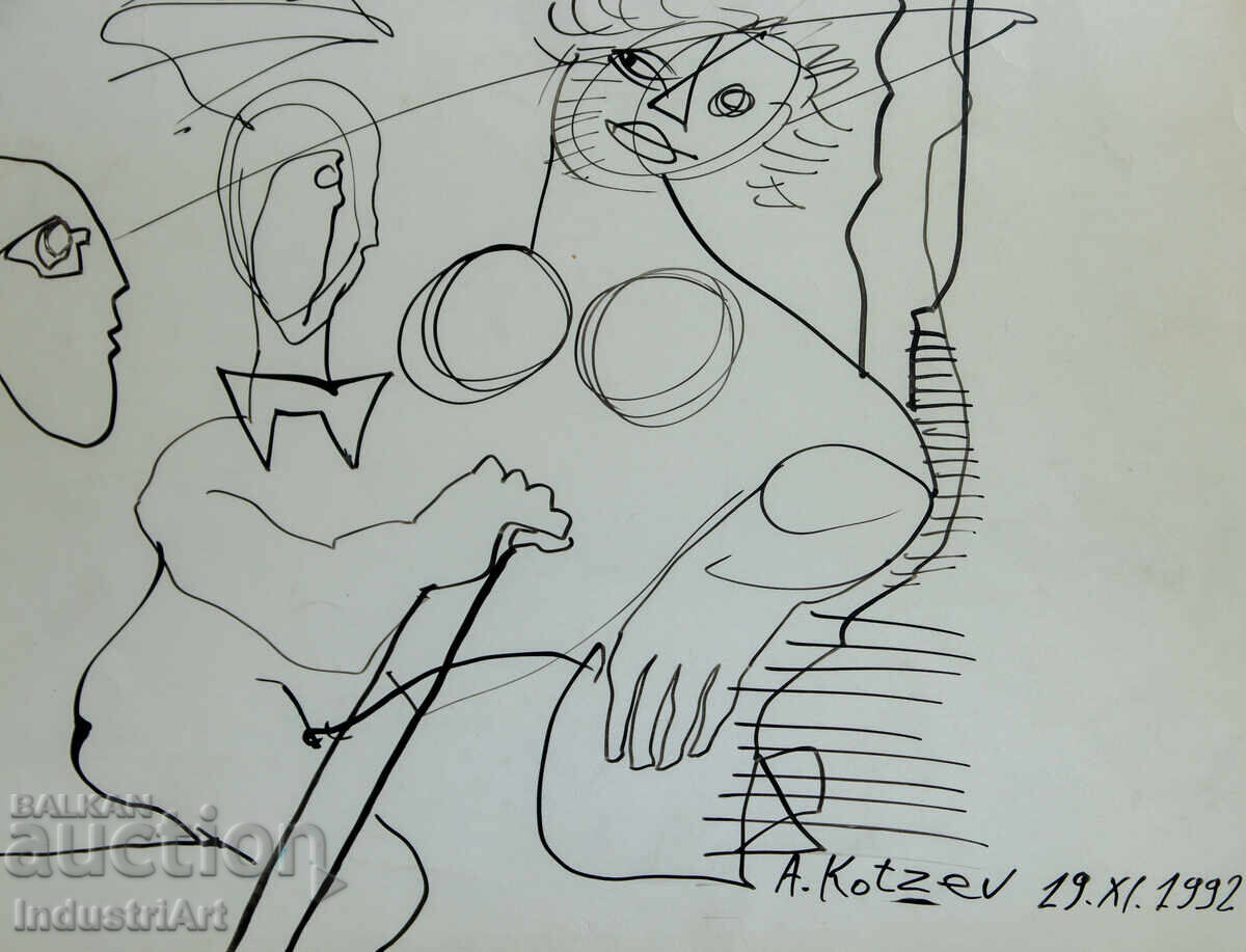 Desen tuș compoziție figurativă abstractă 1992 - 5