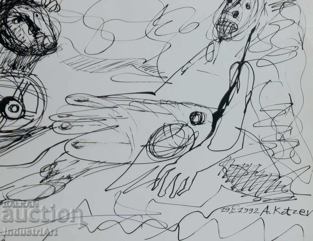 Ink drawing abstract figurative composition 1992 - 5