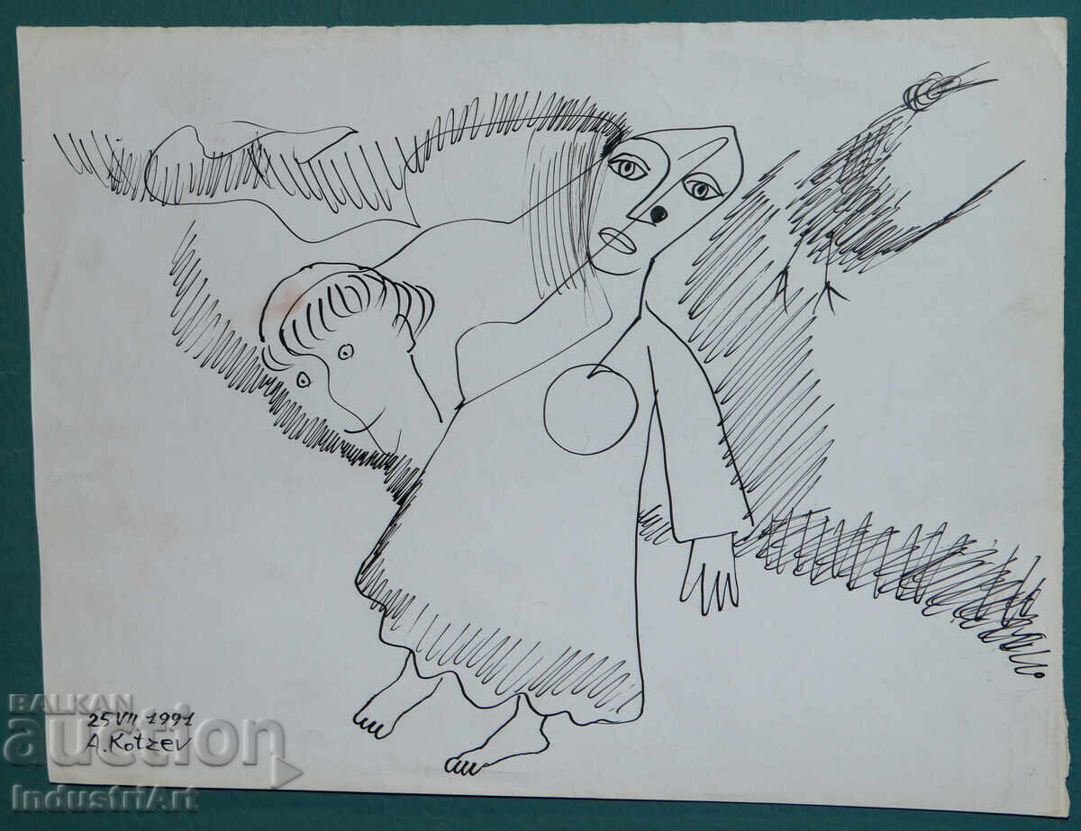 Рисунка туш абстрактна фигурална композиция 1991г. с цена 100.00 лв. | € 51.13 Рисунка туш абстрактна фигурална композиция 1991г. с цена 100.00 лв. | € 51.13