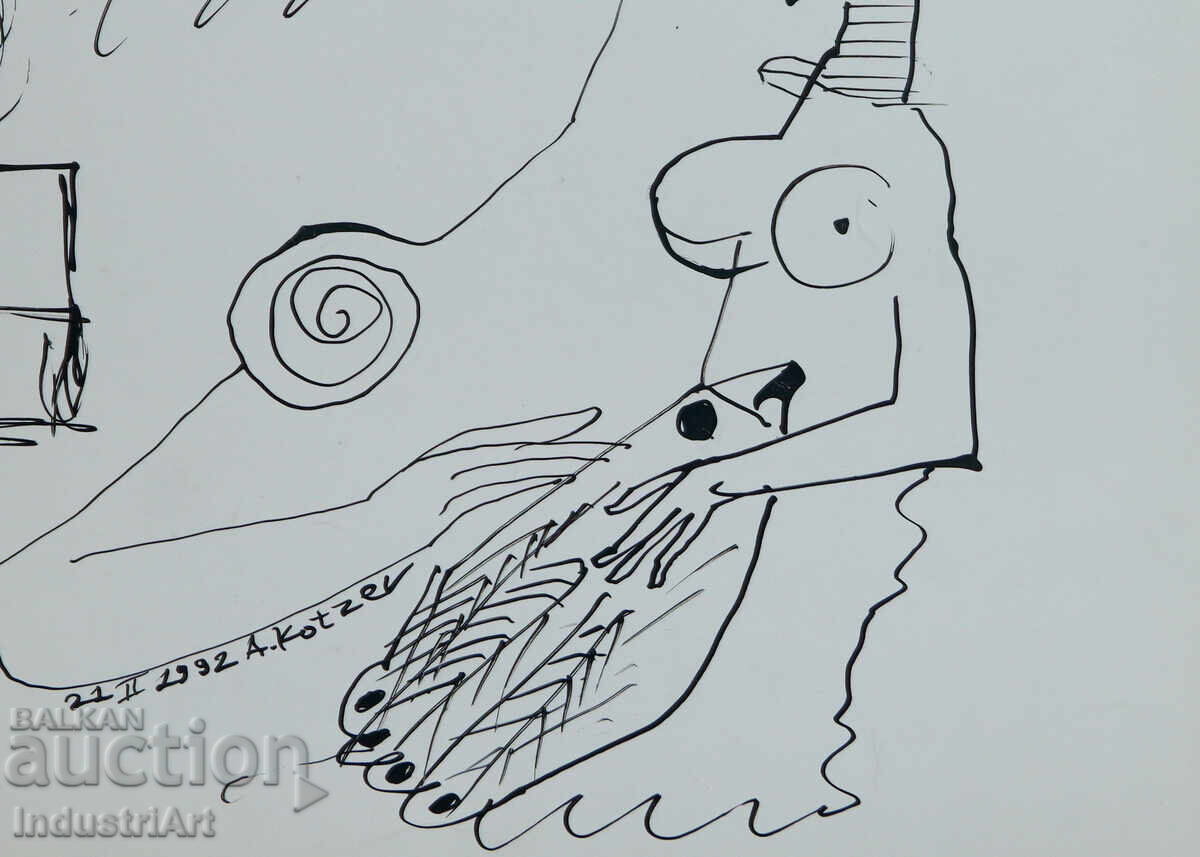 Delivery of Ink drawing abstract figurative composition 1992