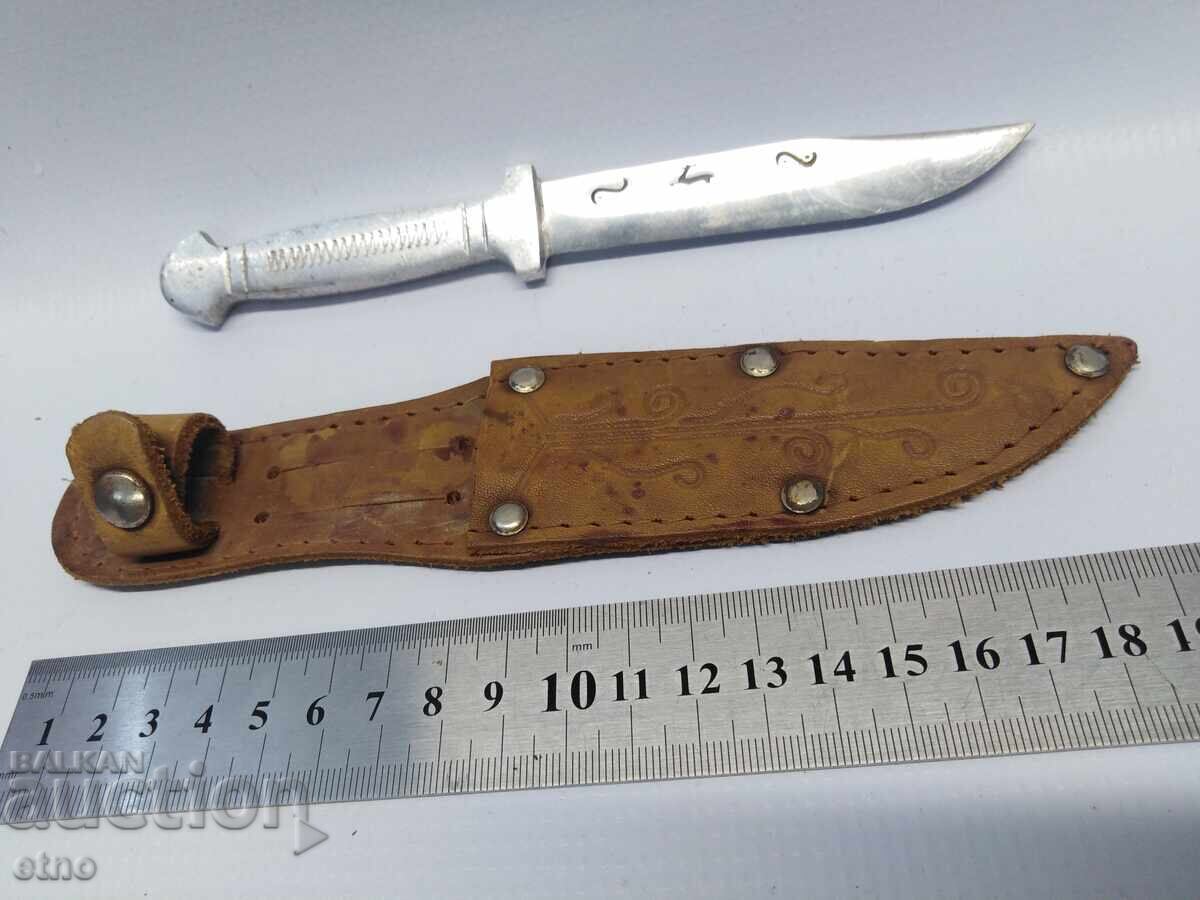 OLD BULGARIAN KNIFE WITH LEATHER SHEATH, DEER
