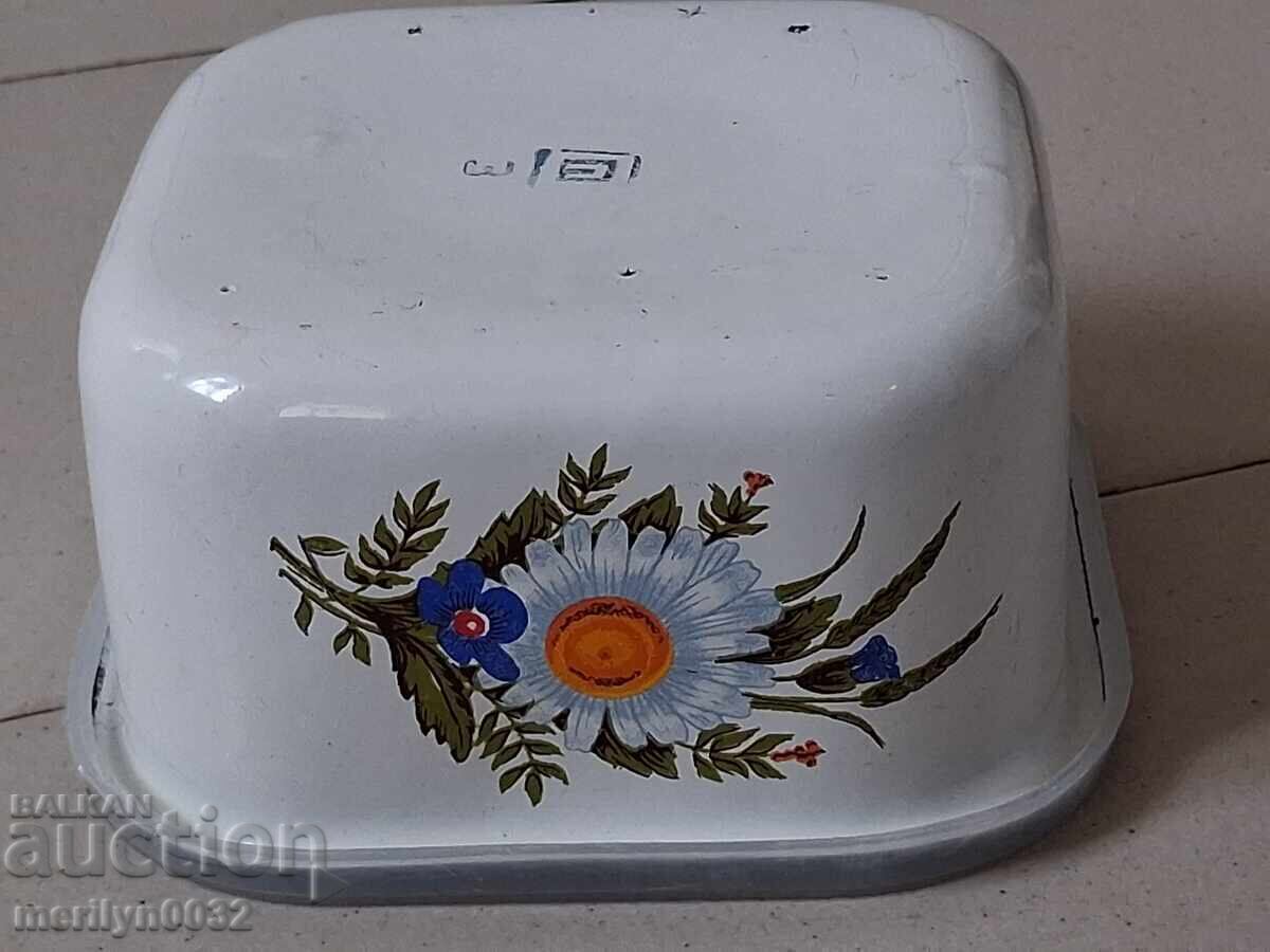 Παλιό σμάλτο κουτί τροφίμων, εμαγιέ πιάτο, κανάτα - 5