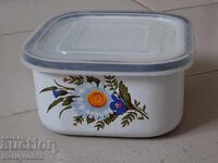 Old enamel food box, enamel dish, jug