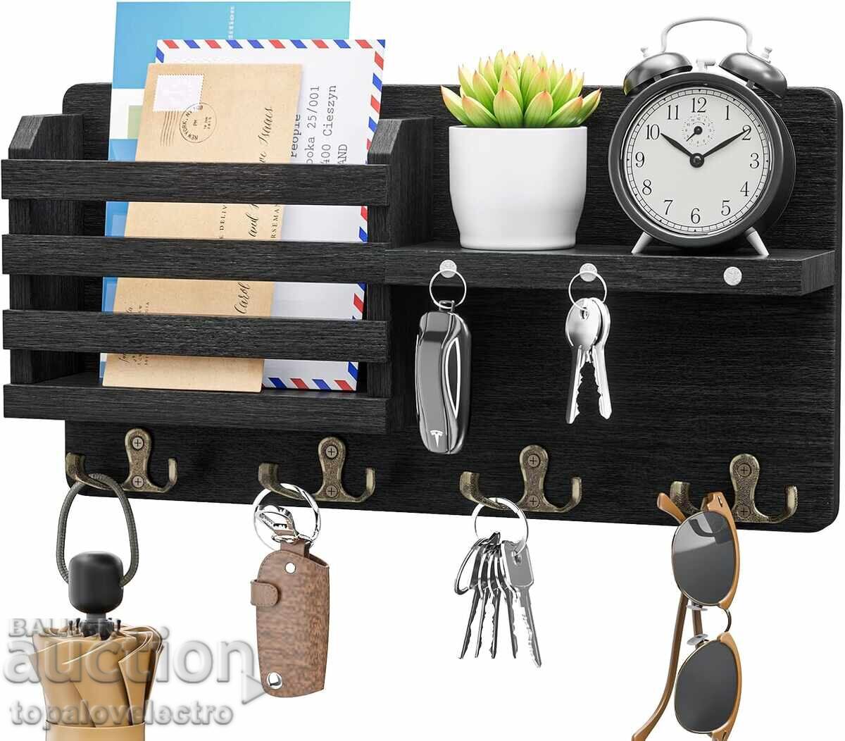 Кутия за ключове с 8 куки, рафт за съхранение, магнитен държ