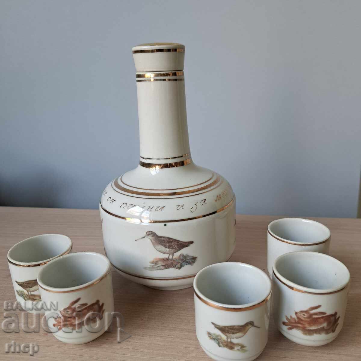 Isida porcelain set for rakia, hunting motifs Isida porcelain set for rakia, hunting motifs