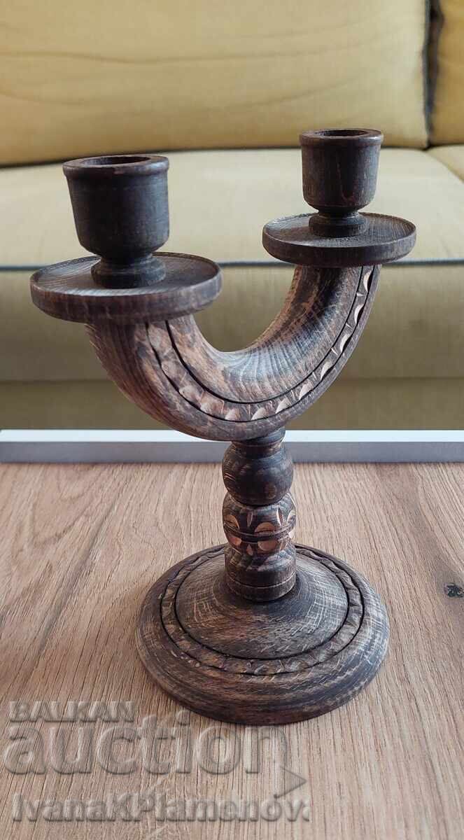 Auction Wood carving candlestick for connoisseurs Auction Wood carving candlestick for connoisseurs