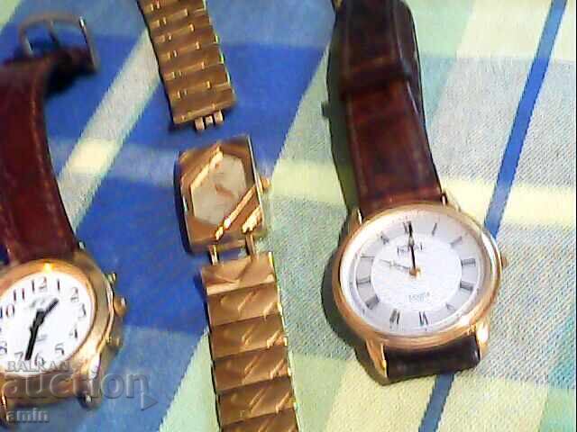 3 gold-plated watches, working, no batteries