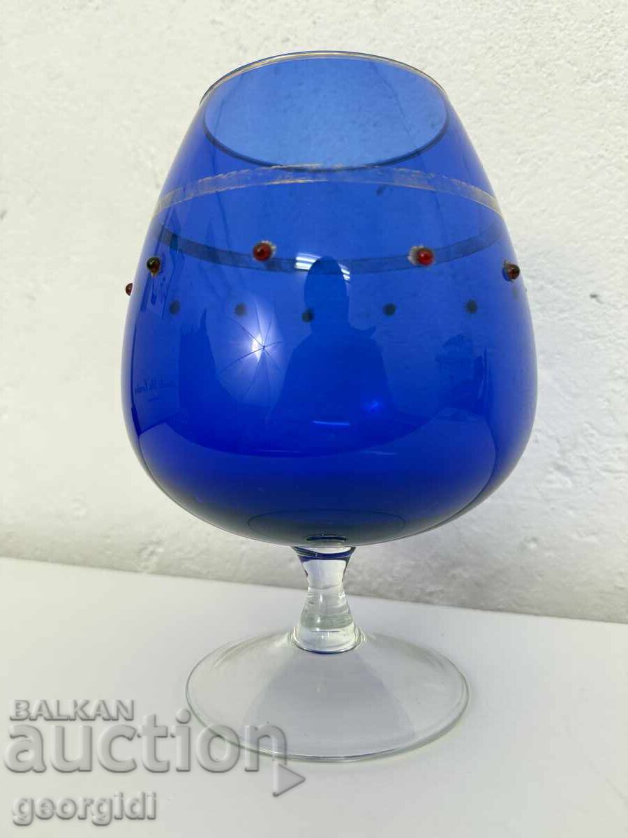 Auction Large cobalt glass water/wine goblet with stones Auction Large cobalt glass water/wine goblet with stones