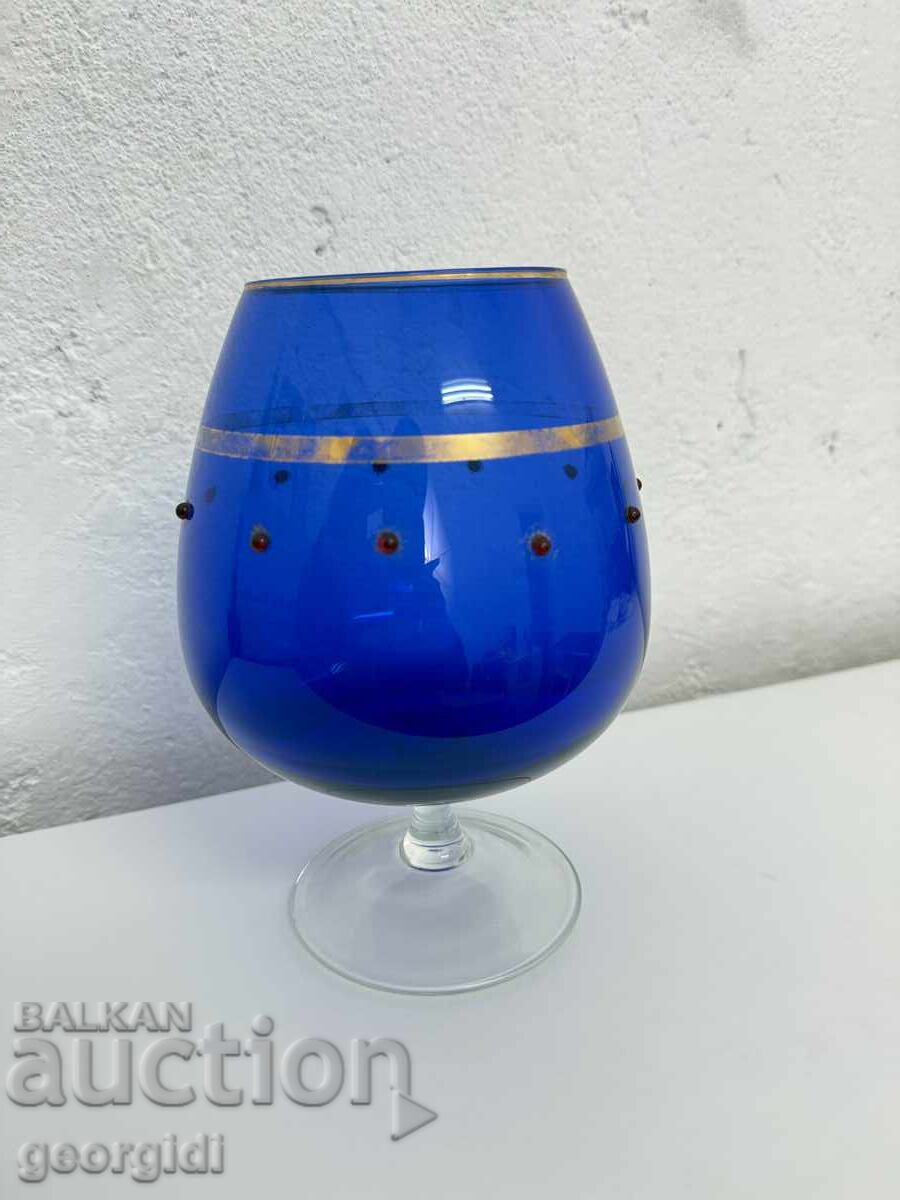 Delivery of Large cobalt glass water/wine goblet with stones Delivery of Large cobalt glass water/wine goblet with stones