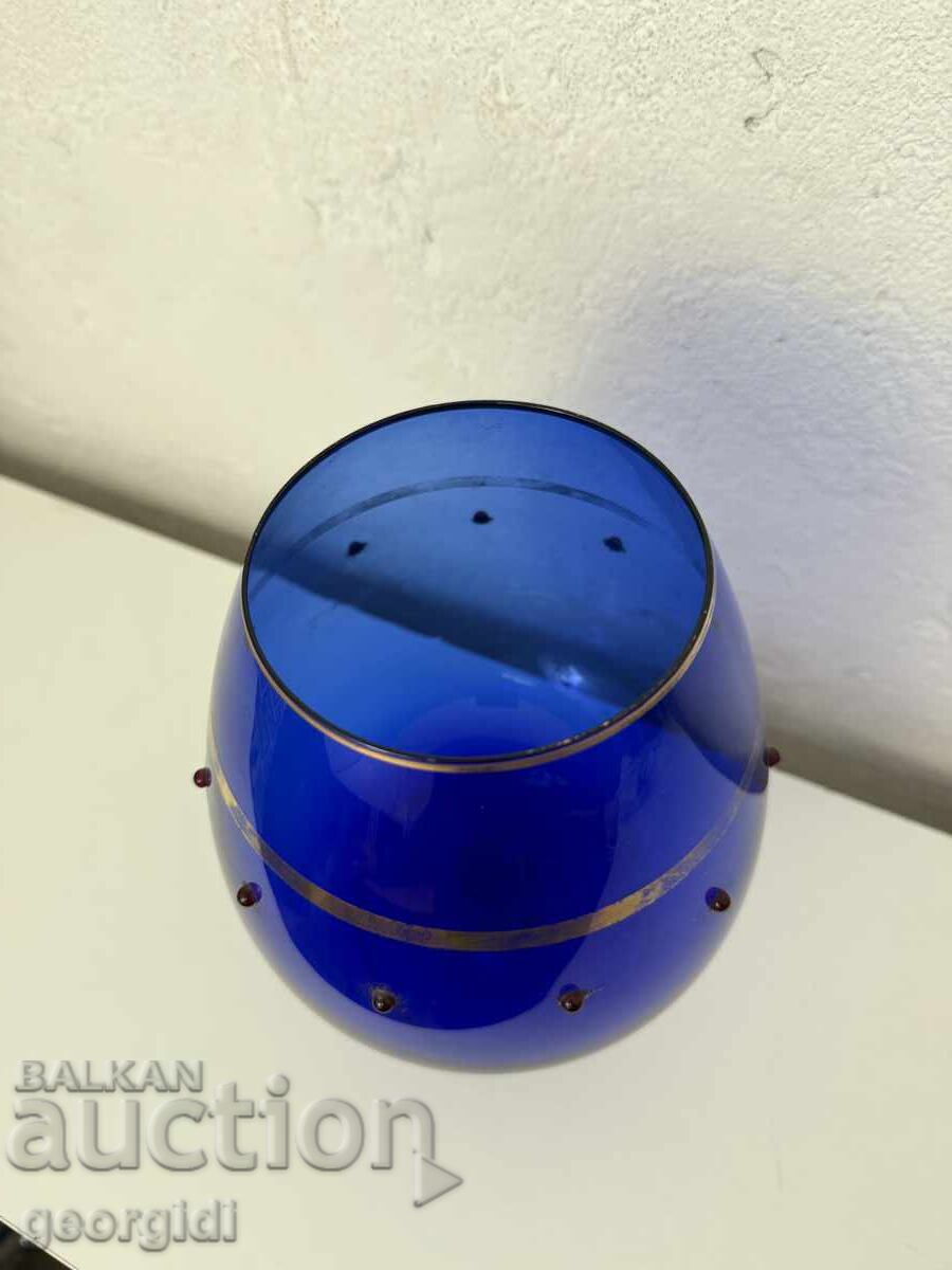 Large cobalt glass water/wine goblet with stones - 5 Large cobalt glass water/wine goblet with stones - 5