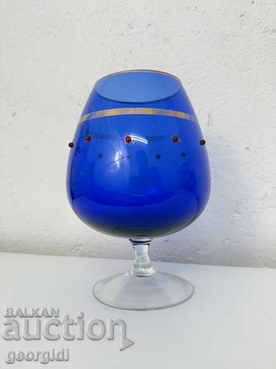 Large cobalt glass water/wine goblet with stones - 6 Large cobalt glass water/wine goblet with stones - 6