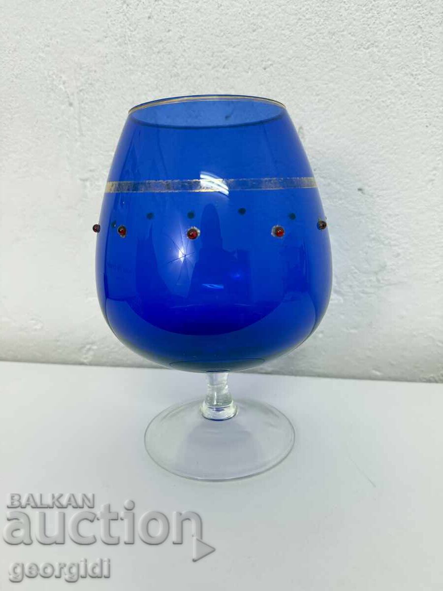 Large cobalt glass water/wine goblet with stones Large cobalt glass water/wine goblet with stones