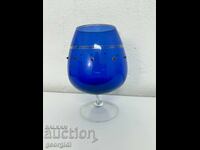 Large cobalt glass water/wine goblet with stones
