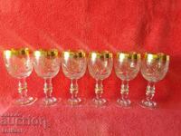 Set nou de 6 pahare de cristal cu aurire